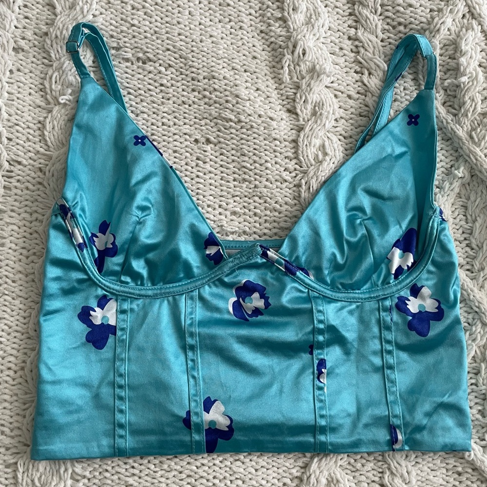 Satin blue crop top